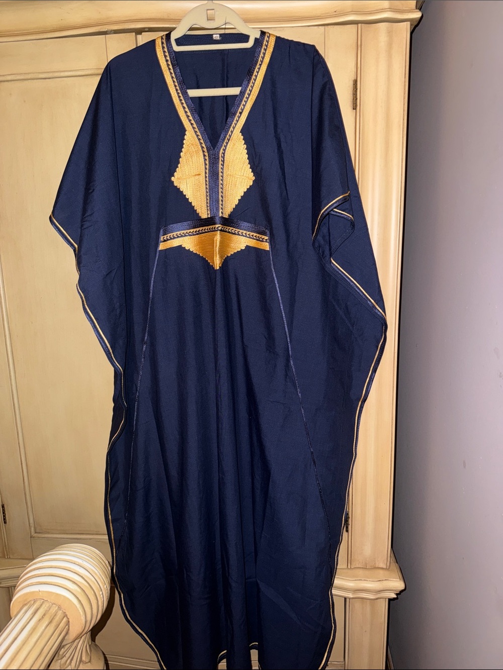 Navy Blue Caftan with Gold Embroidery